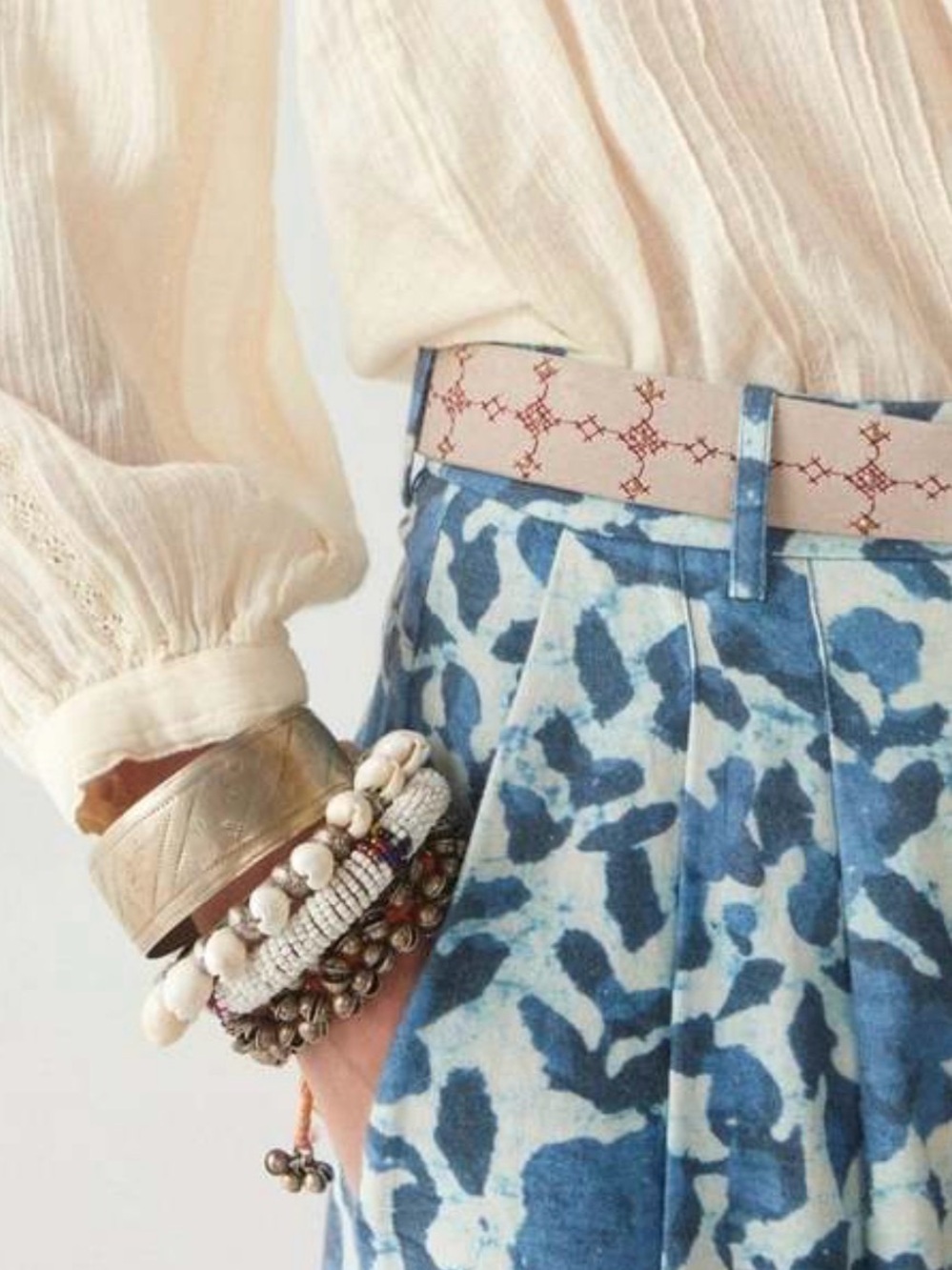 Maison Hotel Blue Floral Wide-Leg Linen Trousers - Picture 3 of 6